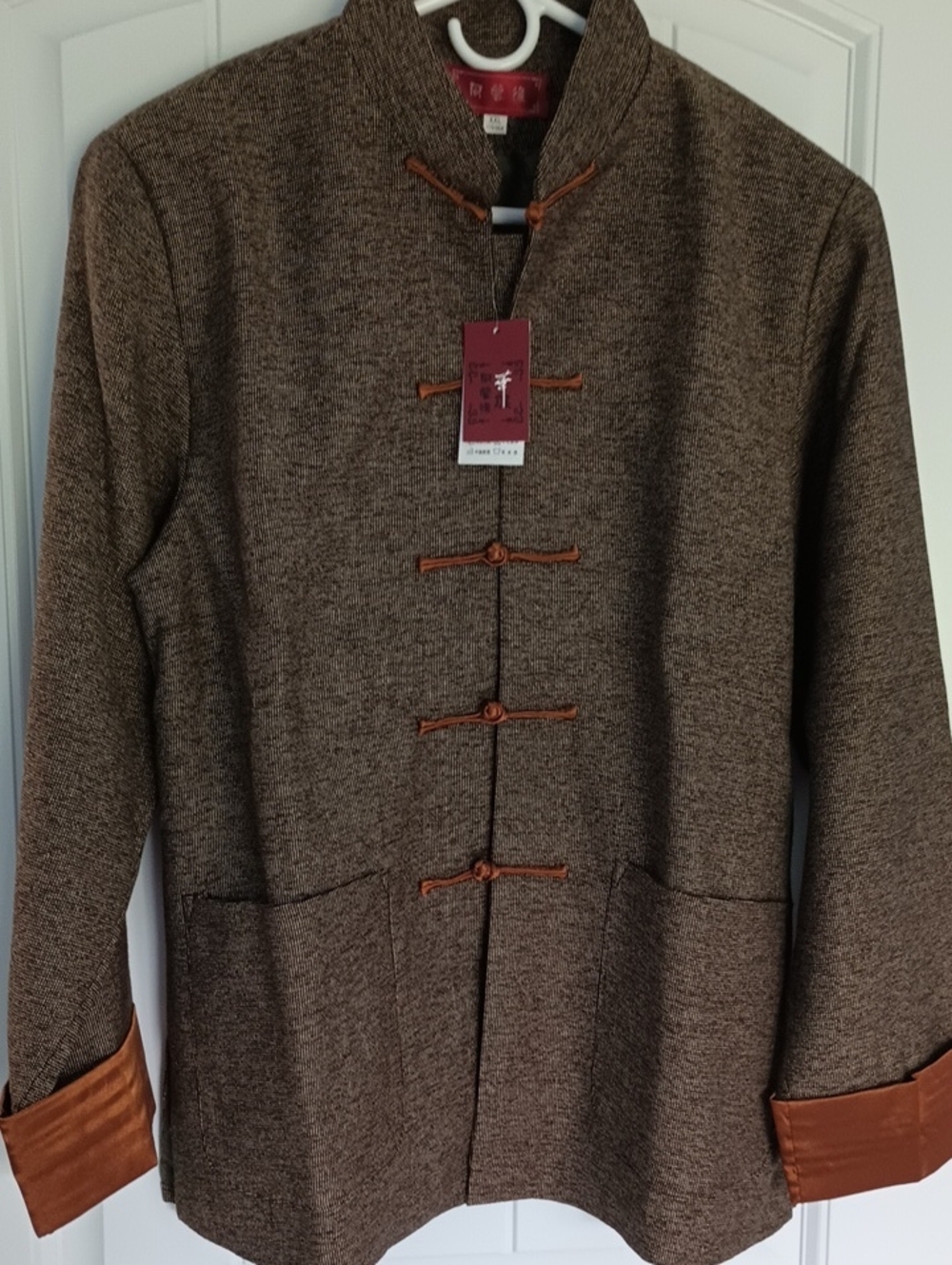 Wool Mandarin Collar Toggle Jacket Coat Brown | L/XL